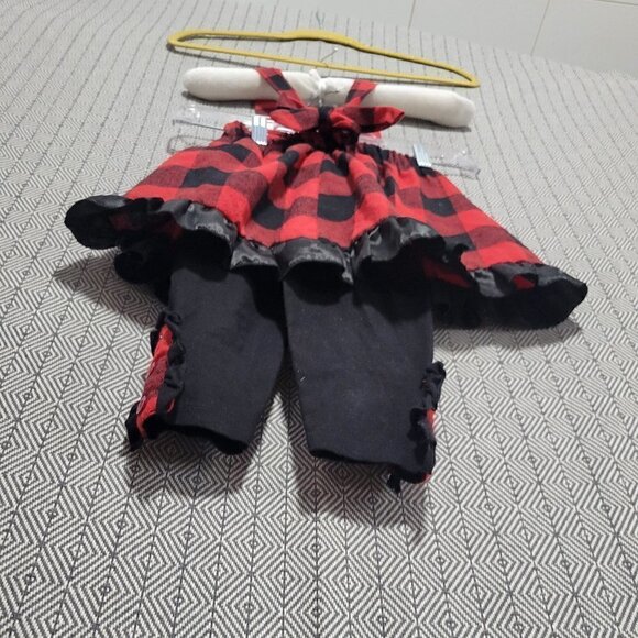SET Red And Black Checkerboard Lumberjack Overalls Skirt & Leggings SET - Picture 3 of 13